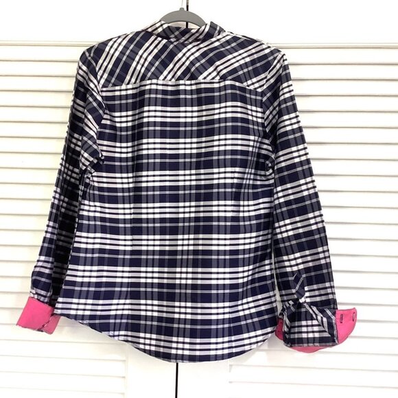 Beluva San Francisco Button Up Shirt Crinkle Blue Plaid Long Sleeves Size L - Picture 2 of 11